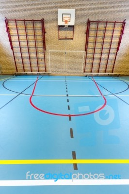 Empty European Gymnasium For School Sports Stock Photo