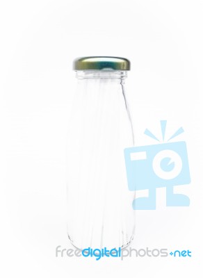 Empty Glass Bottle Isolated On White Background Stock Photo