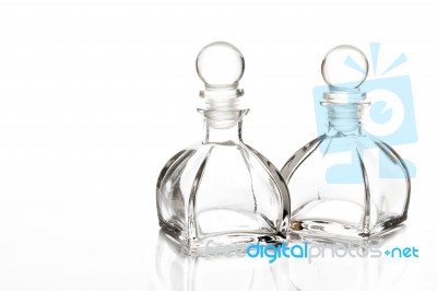 Empty Glasses Bottle On Isolate Stock Photo