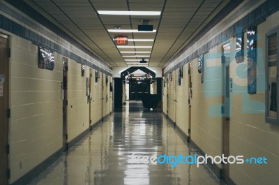 Empty High School Hallway Stock Photo