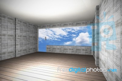 Empty Interior With Bare Concrete Wall And Wood Floor Stock Image