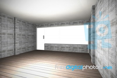 Empty Interior With Bare Concrete Wall And Wood Floor Stock Image