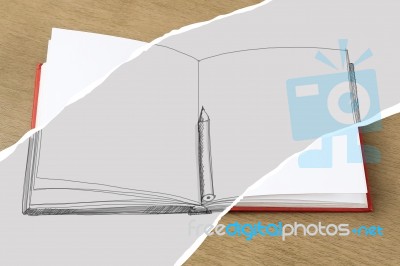 Empty Pages Of Opened Notebook On Wooden Table Stock Image