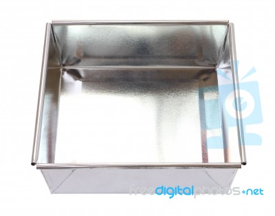 Empty Rectangle Tin Tray For Bakery On White Background Stock Photo