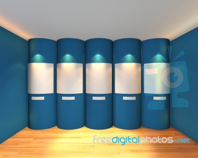 Empty Room Blue Curved Gallery Stock Image