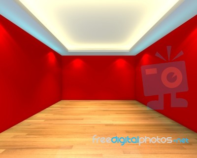 Empty Room Red Wall Stock Image