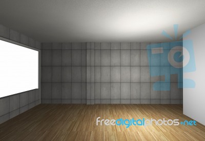 Empty Room With Bare Concrete Wall And Wood Floor Stock Image