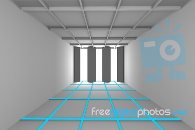 Empty Room With Blue Light Floor Stock Image