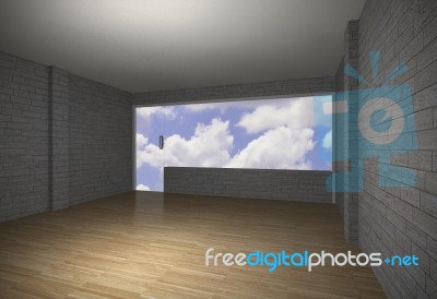 Empty Room With Brick Wall And Old Wood Floor Stock Image