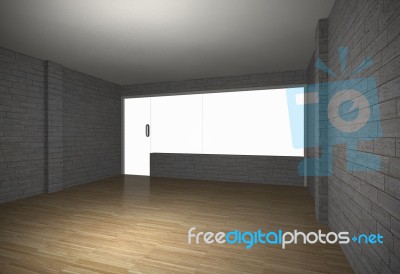 Empty Room With Brick Wall And Old Wood Floor Stock Image