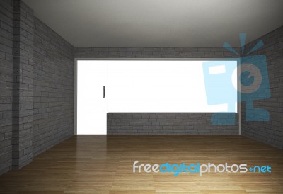 Empty Room With Brick Wall And Wood Floor Stock Image