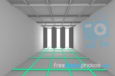 Empty Room With Green Light Floor Stock Image