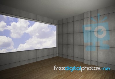 Empty Room With Grunge Wall And Old Wood Floor Stock Image