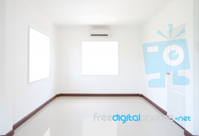 Empty Room With Windows And Door Stock Photo