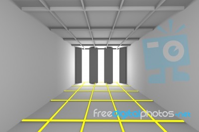 Empty Room With Yellow Light Floor Stock Image