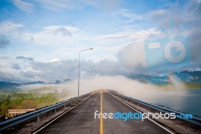 Empty Street In The Fog Stock Photo