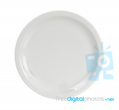 Empty White Circle Plate Isolated On White Stock Photo