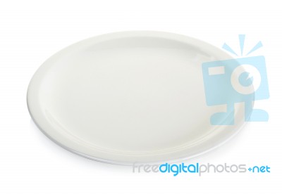 Empty White Circle Plate Isolated On White Stock Photo