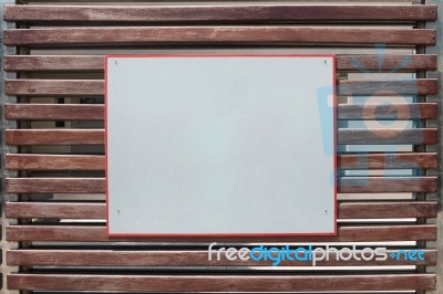 Empty White Grey Placard Sign Board On Wooden Gate Stock Photo