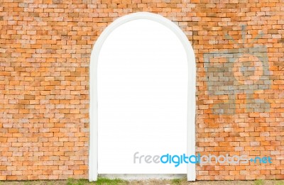 Empty White Space Of Door On Wall Brick In Horizontal Stock Photo