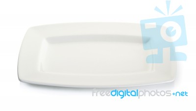 Empty White Square Plate Isolated Stock Photo