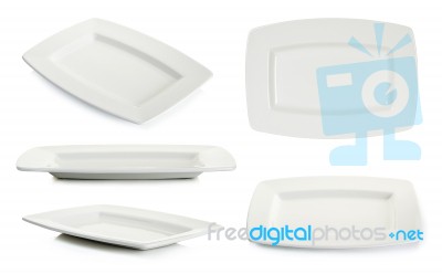 Empty White Square Plate Isolated Stock Photo