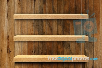 Empty Wood Shelf Stock Photo