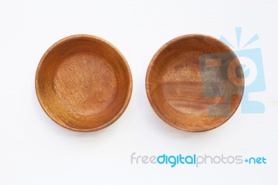 Empty Wooden Dish On White Wooden Background Stock Photo