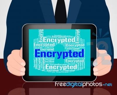 Encrypted Word Shows Encrypting Protect And Cipher Stock Image