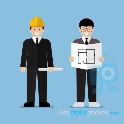 Engineer And Architect Flat Cartoon Stock Image