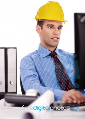 Engineer Working In Computer Stock Photo