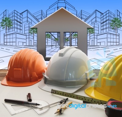 Engineer Working Table With Construction Industry And Engineerin… Stock Photo