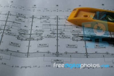 Engineering Diagram Blueprint Paper Drafting Project Sketch Arch… Stock Photo