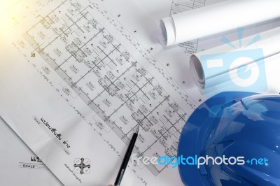 Engineering Diagram Blueprint Paper Drafting Project Sketch Arch… Stock Photo