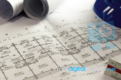 Engineering Diagram Blueprint Paper Drafting Project Sketch Arch… Stock Photo