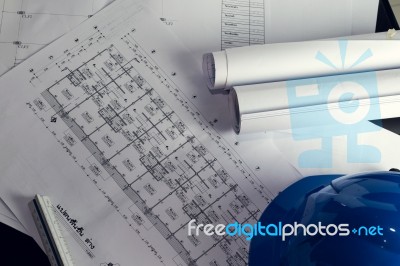 Engineering Diagram Blueprint Paper Drafting Project Sketch Arch… Stock Photo