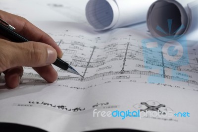 Engineering Diagram Blueprint Paper Drafting Project Sketch Arch… Stock Photo