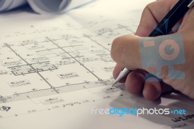 Engineering Diagram Blueprint Paper Drafting Project Sketch Arch… Stock Photo