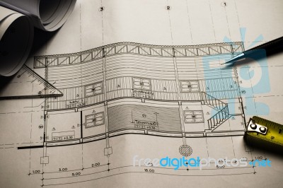 Engineering Diagram Blueprint Paper Drafting Project Sketch Arch… Stock Photo