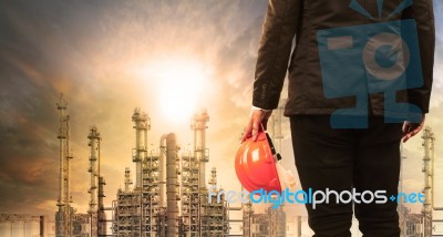 Engineering Man With Safety Helmet Standing In Industry Estate A… Stock Photo