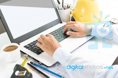 Engineering Use Laptop Computer On Workspace Stock Photo