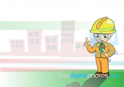 Engineers  Cartoon On Building Background Stock Image