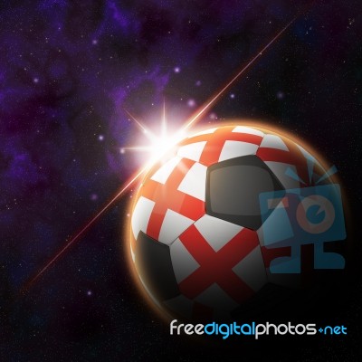 England Flag On 3d Football With Rising Sun Stock Image