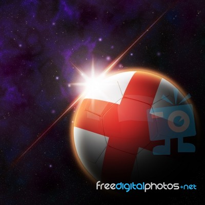 England Flag On 3d Football With Rising Sun Stock Image