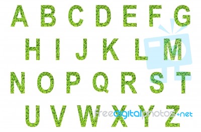 English Alphabet Made From Green Grass On White Background For Isolated Stock Photo