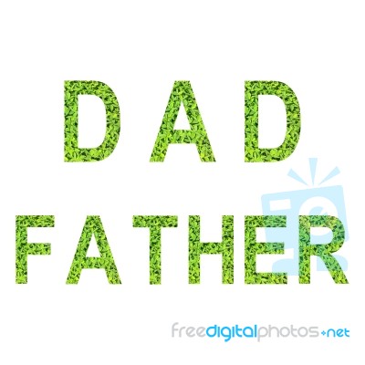 English Alphabet Of Dad And Father Made From Green Grass On White Background Stock Photo