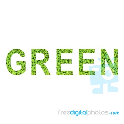 English Alphabet Of Green Made From Green Grass On White Background For Isolated Stock Photo