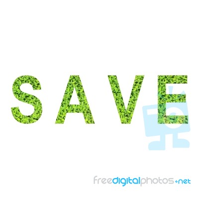 English Alphabet Of Save Made From Green Grass On White Background For Isolated Stock Photo