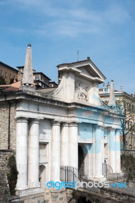 Entrance Arch To Citta Alta Bergamo Stock Photo