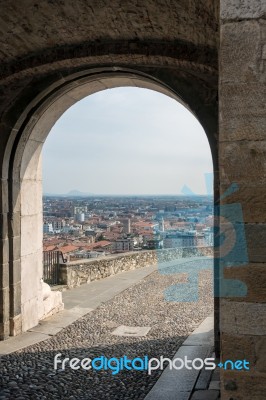 Entrance Arch To Citta Alta Bergamo Stock Photo